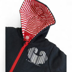 Cozy Black Hooded Baby Jumpsuit with Barcode Graphic