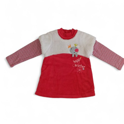 Happy Winter Red & White Striped Kids' Tunic Dress
