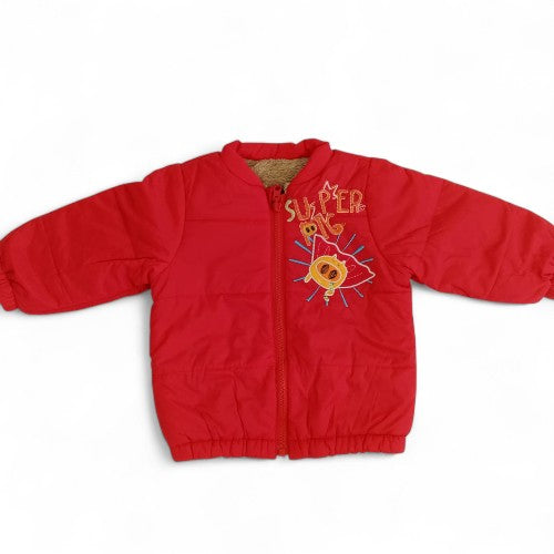 Cozy Puffer Coat with Superhero-Style Graphic