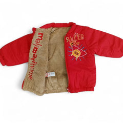 Cozy Puffer Coat with Superhero-Style Graphic