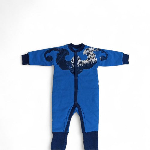Cozy Blue Baby Romper with Dynamic Graphic Print