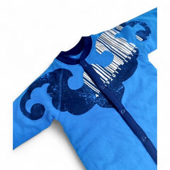 Cozy Blue Baby Romper with Dynamic Graphic Print