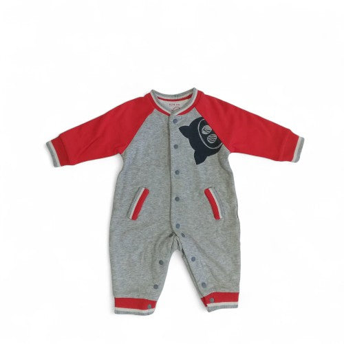 Cozy Grey & Red Varsity-Style Romper