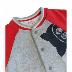 Cozy Grey & Red Varsity-Style Romper
