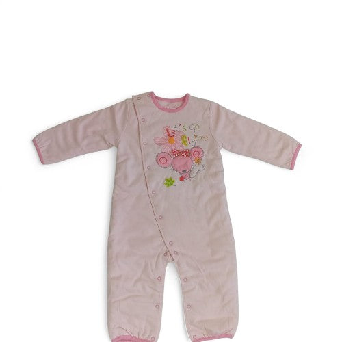 Cozy Long-Sleeve Baby Jumpsuit with Pink Mouse Character