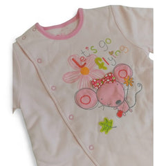 Cozy Long-Sleeve Baby Jumpsuit with Pink Mouse Character