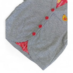 Cozy Grey Baby Cardigan with Red Buttons & Steiff Bear Logo