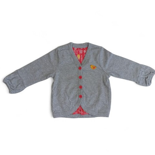 Cozy Grey Baby Cardigan with Red Buttons & Steiff Bear Logo
