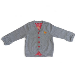 Cozy Grey Baby Cardigan with Red Buttons & Steiff Bear Logo