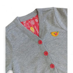 Cozy Grey Baby Cardigan with Red Buttons & Steiff Bear Logo