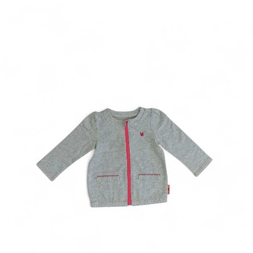 Baby's Cozy Grey Zipper Cardigan with Pink Details