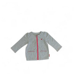 Baby's Cozy Grey Zipper Cardigan with Pink Details