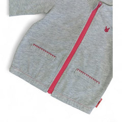 Baby's Cozy Grey Zipper Cardigan with Pink Details