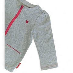 Baby's Cozy Grey Zipper Cardigan with Pink Details