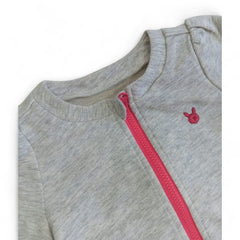 Baby's Cozy Grey Zipper Cardigan with Pink Details