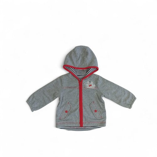 Playful Grey Marl Zip-Up Hoodie with Red Trim