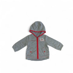 Playful Grey Marl Zip-Up Hoodie with Red Trim