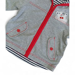 Playful Grey Marl Zip-Up Hoodie with Red Trim