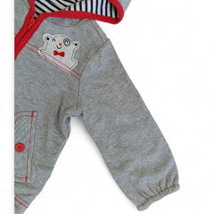 Playful Grey Marl Zip-Up Hoodie with Red Trim