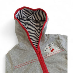 Playful Grey Marl Zip-Up Hoodie with Red Trim