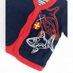 Kids' Navy & Red Cardigan with Shark Appliqué