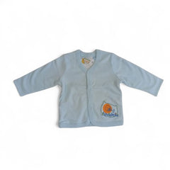 Light Blue V-Neck Baby Cardigan with Elephant Graphic