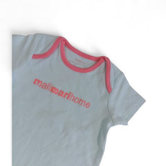 Soft Blue Baby Bodysuit with Pink Trim