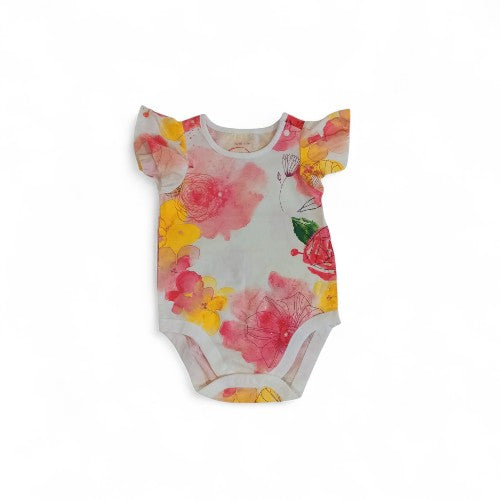Floral Ruffle-Sleeve Baby Bodysuit