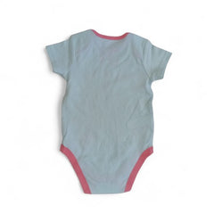 Soft Blue Baby Bodysuit with Pink Trim