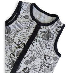 Sleeveless Black Full-Zip Baby Onesie with Cloud & Star Print