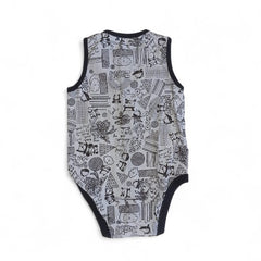 Sleeveless Black Full-Zip Baby Onesie with Cloud & Star Print