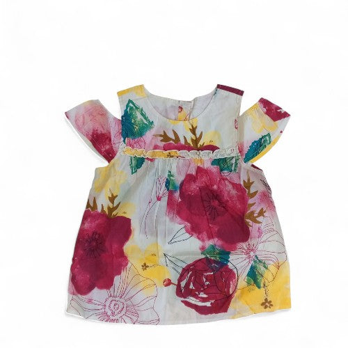 2Pc Watercolor Floral Cold-Shoulder Top for Baby Girls