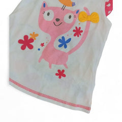 Playful Cat & Bird Graphic Baby Ruffle Sleeve Dress