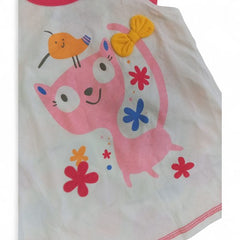 Playful Cat & Bird Graphic Baby Ruffle Sleeve Dress