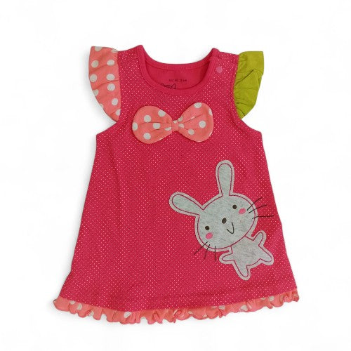 Polka Dot Bunny Dress with Ruffle Sleeves & Bow for Baby Girls
