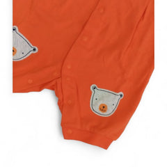 Playful Suspenders Bear Romper in Orange and White