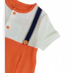 Playful Suspenders Bear Romper in Orange and White