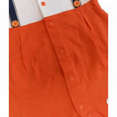 Playful Suspenders Bear Romper in Orange and White