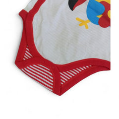 Playful Parrot Baby Bodysuit with Floral Appliqué and Red Trim