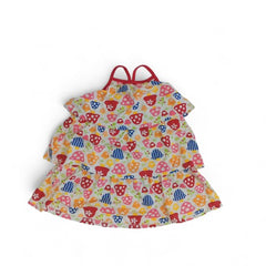 Whimsical Tiered Mushroom Print Summer Dress with Red Straps