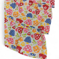 Whimsical Tiered Mushroom Print Summer Dress with Red Straps