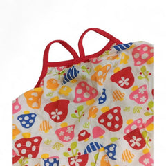 Whimsical Tiered Mushroom Print Summer Dress with Red Straps