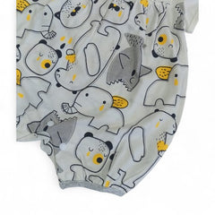 Whimsical Bear Print Baby Bubble Romper with Ruffle Details