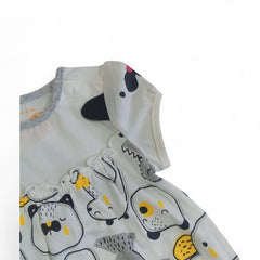 Whimsical Bear Print Baby Bubble Romper with Ruffle Details