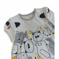 Whimsical Bear Print Baby Bubble Romper with Ruffle Details