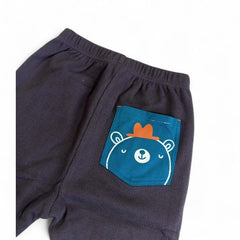 Kids' Gray Jogger Pants with Cartoon Bear Back Pocket