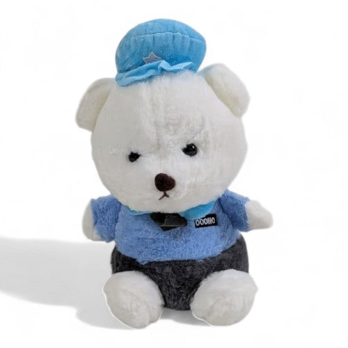 Adorable White Teddy Bear in Uniform