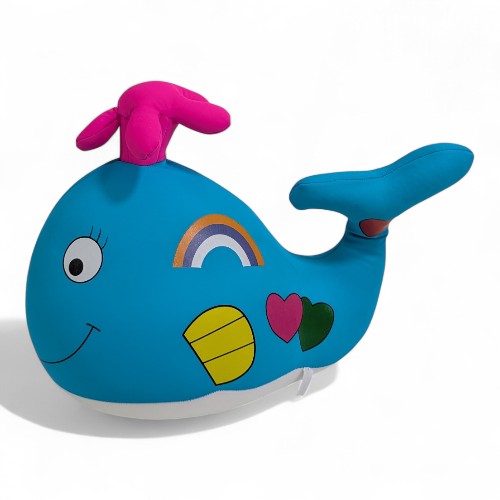 Cheerful Whale Plush Toy with Rainbow and Hearts