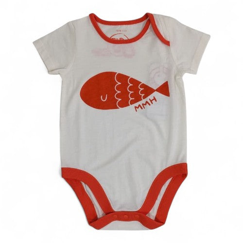 Adorable Red Fish Baby Romper with "MMH" Graphic