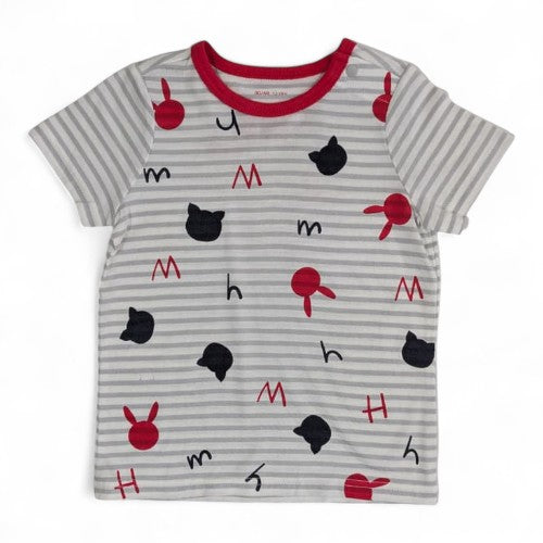 Playful Striped T-Shirt with Cat & Rabbit Pattern for Kids